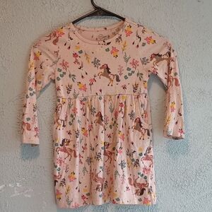 Wonder Nation Pink Unicorn and Floral Kids Dress
